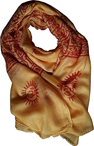 KVR Hindu Pooja Religious Cotton Indian prayer scarf with OM Krishna Ganesha Shiva Nataraja yoga spiritual auspicious prints - color: Yellow Buddha-2