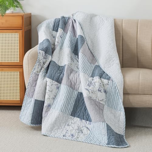 SLPR Cotton Quilted Throw Blanket, 50" x 60" Floral Farmhouse Patchwork Quilt, Shabby Chic Patchwork Throw Lap Quilt for Couch, Coastal Dream - color: Coastal Dream