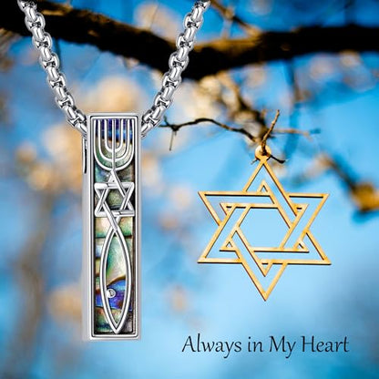 Cremation Urn Necklaces for Ashes Sterling Silver 3D Vertical Bar Memorial Pendant for Loved Ones Keepsake Cremation Jewelry Gifts for Women Men - style: Messianic Mezuzah