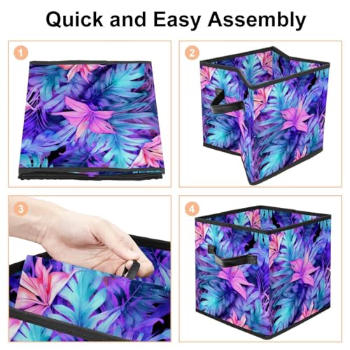 Storage Bags,Clothes Storage Bins Foldable with Handle,1-Pc,Tropical Leaves Watercolor Tree