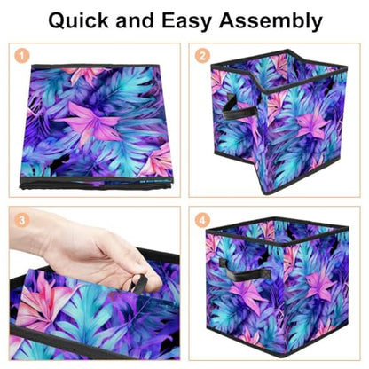 Storage Bags,Clothes Storage Bins Foldable with Handle,1-Pc,Tropical Leaves Watercolor Tree