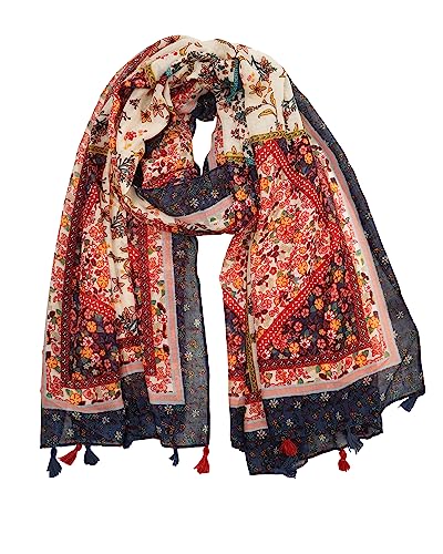 YOUR SMILE Large Boho Scarf for Women Lightweight Floral Printed Scarves Fall Winter Fashion Fringed Shawl wraps - color: 19 Wine Red Boho