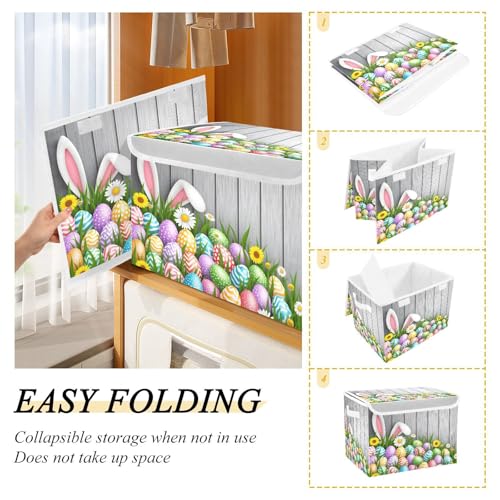 senya Easter Baskets Collapsible Bins with Lids, Flowers Wood Boxes Clothes for Organizing - color: Easter 1