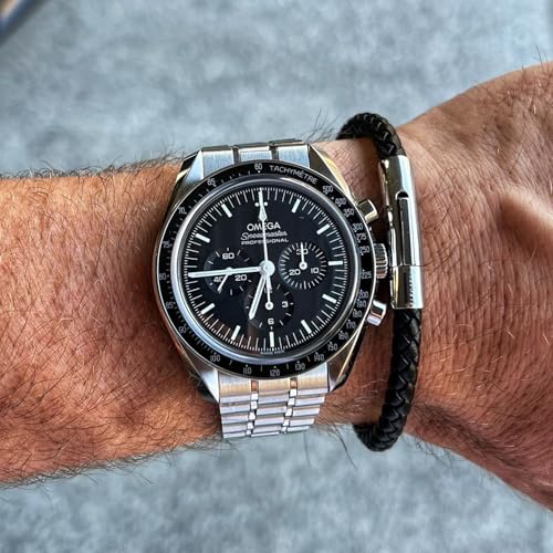 Elegatto Elagio Premium Braided Leather Bracelet for Men | Full-Grain Braided Leather with Sterling Silver Polished Stainless Steel Clasp | Men’s Designer Bracelets - color: Black Silver, size: Small