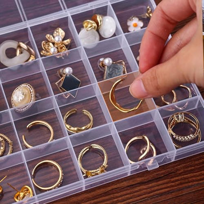 Large Capacity 24 Compartments Clear Jewelry Box Organizer - Perfect for Jewelry, Crafts, Beads, and Accessories - Durable Plastic Container with Secure Closure