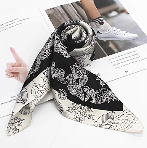 ANDANTINO 100% Pure Mulberry Silk Scarf 35" Large Square Lightweight Headscarf –Women’s Hair Wraps-With Gift Packed - color: Black Leaves