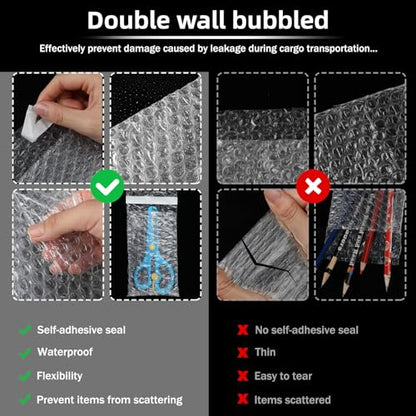Frienda 300 Pcs Clear Self Sealing Bubble Cushion Bags Double Wall Bubble Pouch Bag Plastic Shockproof Protective Packing Bags for Small Business Moving Shipping Packaging Storage(3" X 5") - size: 3" X 5"