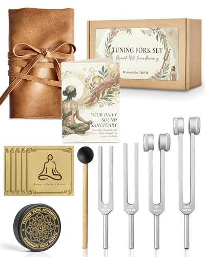 Tuning Forks for Healing Set - 128 Hz, 174 Hz, 432 Hz, 528 Hz Weighted & Unweighted Resonance Tuning Fork Kit - Chakra Sound Therapy Instruments for Meditation & Yoga in Pouch