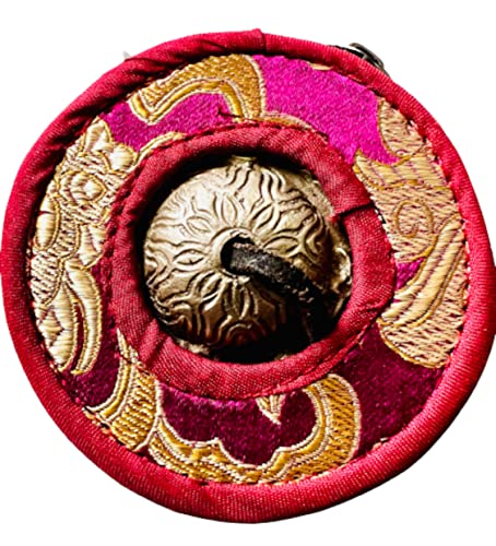 QT S Tibetan Handmade Yoga Meditation Om Tingsha Bell Chimes Cymbal Set, with Handmade Unique Bag (2.75 Inches Buddhist Tingsha, Om Mani Padme Hum Mantra) Made in Buddha Born Country Nepal (Maroon) - color: Maroon