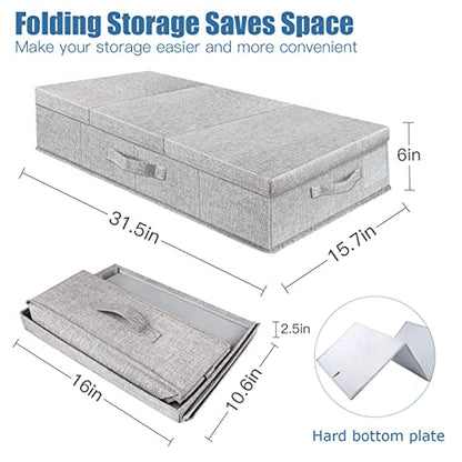 Underbed Storage Containers Bin with Lids, Large Under Bed Storage Organizer Box with Handle, Foldable Under the Storage Bags for Organizing Clothes, Shoes, Blankets, Pillows