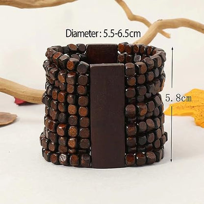 COLORFUL BLING Handmade Natural Wooden Beads Cuff Bracelet Woven Chunky Geometric Bangle for Women Summer Beach Boho Jewelry - color: multilayer