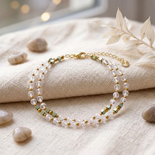 Farfume Beaded Bracelets for Women, Chakra Crystal 4mm Beads Gemstone Natural Stone Bead Spiritual Jewelry Gifts for Women - color: Clear Quartz-Insight