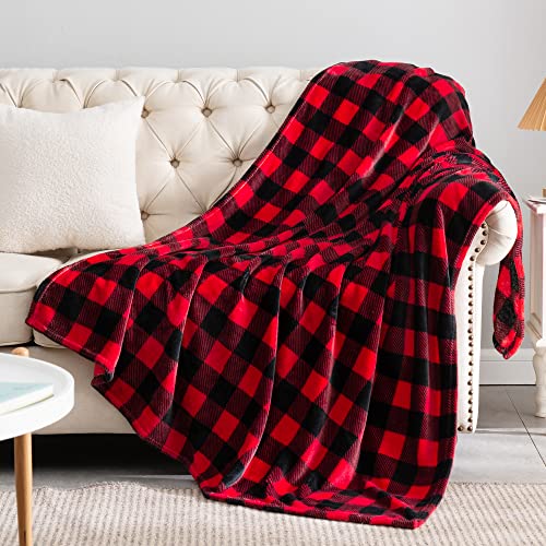 BEDELITE Flannel Blanket for Couch, Red & Black Plaid Fleece Throw Blanket, Soft & Warm Buffalo Plaid Decor Gift Blanket for Women, Men, 50"x60" - color: Red/Black Plaid, size: Throw(50"x60")