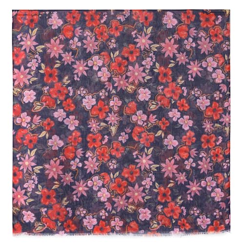 MELIFLUOS DESIGNED IN SPAIN Scarf for Women Lightweight Floral Flower Scarves for Summer Fall Shawl Wrap - color: Barcelona Collections 49 -Black and Red Flower Pattern
