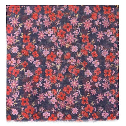 MELIFLUOS DESIGNED IN SPAIN Scarf for Women Lightweight Floral Flower Scarves for Summer Fall Shawl Wrap - color: Barcelona Collections 49 -Black and Red Flower Pattern