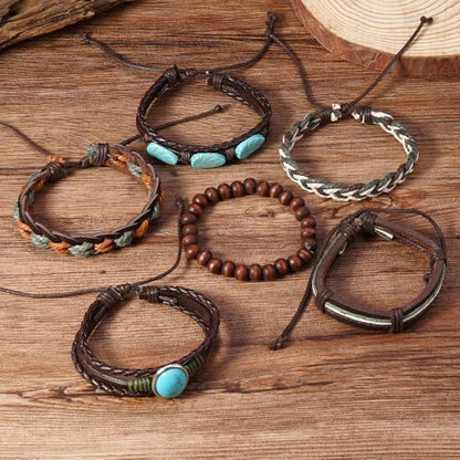 Gothic Bracelet Adjustable Punk Braided Leather Multilayer Grunge Set Bracelets Emo Metal Cuff Wrap Bangles Meaningful Gift - color: J-BZ-19