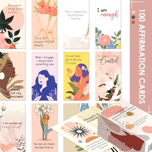 BRYTEFY 100 Empowering Affirmation Cards for Women, Daily Motivation with Thought-Provoking Questions, Mindfulness, Inspiration, and Meditation and Self Care Gift For Women. - color: 100Warm