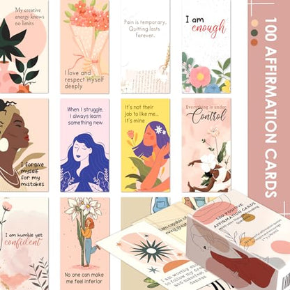 BRYTEFY 100 Empowering Affirmation Cards for Women, Daily Motivation with Thought-Provoking Questions, Mindfulness, Inspiration, and Meditation and Self Care Gift For Women. - color: 100Warm