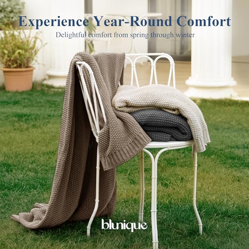 100% Cotton Cable Knit Throw Blanket, Lightweight Soft Knit Blanket for Sofa Couch Bed, Breathable All-Season Throw, Cozy Decorative Blanket, 50 x 60 Inch,Taupe