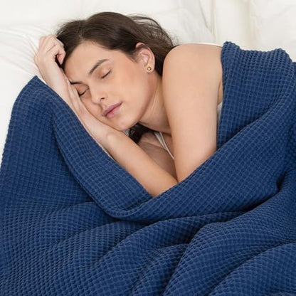 Waffle Blanket Queen Size Bed, 100% Cotton Soft Lightweight Breathable Summer Blanket, Waffle Weave Queen Size Bed Blanket: Blue (90"x90") - color: Blue, size: Queen (90" x 90")