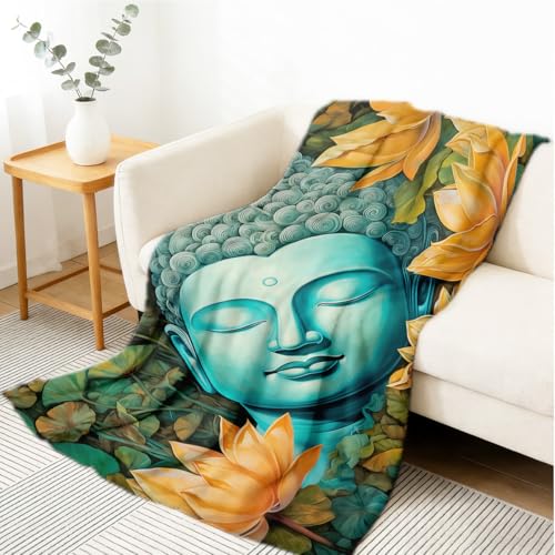Buddha Blanket Flannel Soft Buddhist Throw Blankets Zen Meditation Yoga Home Decor Cozy Spiritual Gifts 59"x78" - color: Yellow, size: 59"x78"