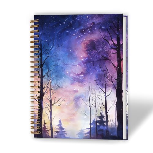 Starry Night Enchanted Forest Notebook, Astronomy Lover Gifts Journal, Northern Lights Gifts Journal, Fantasy Northern Lights Hardcover Spiral Notebooks, 5.5x8.3 Inch - color: Color_19