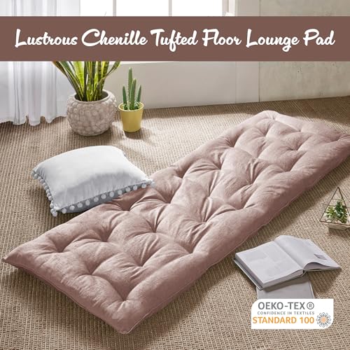 Intelligent Design Edelia Foldable Poly Chenille Light Weight Lounge Floor Pillow Cushion Tufted Seat for Meditation, Game Playing, Yoga, Reading with Travel Wrap, 74x27", Blush - color: Blush