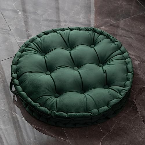 MOJUN Round Meditation Floor Pillow, Large Pillows Seating for Adults, Thicken Round Dutch Velvet Floor Cushion Pillow with Handle for Yoga Living Room Chair Tatami Decor, Dark Green - color: Dark Green