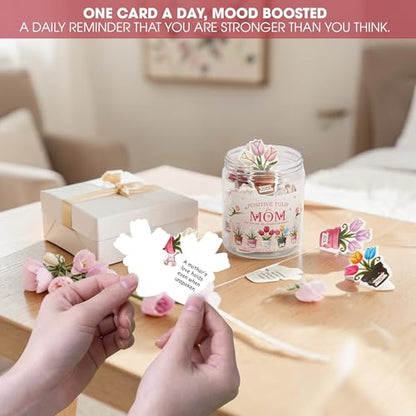 Mothers Day Gifts for Mom from Son Daughter- Positive Tulip Jar 60 Positive Affirmation Card, First Time Mothers Day Birthday Gifts for Mom Stepmom Mother in Law Wife from Daughter Son Husband - color: Positive Tulip
