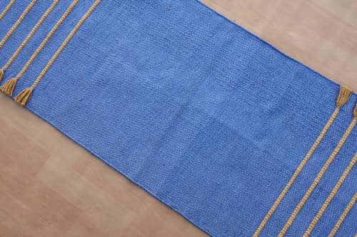 Jaipur art & Rugs Cotton Yoga Mat - Eco-Friendly Hand-Woven Rug - Non Slip & Thick (24”x72”x5mm) for Everyday Fitness at Home - Comfortable Extra-Long - color: Yellow Blue