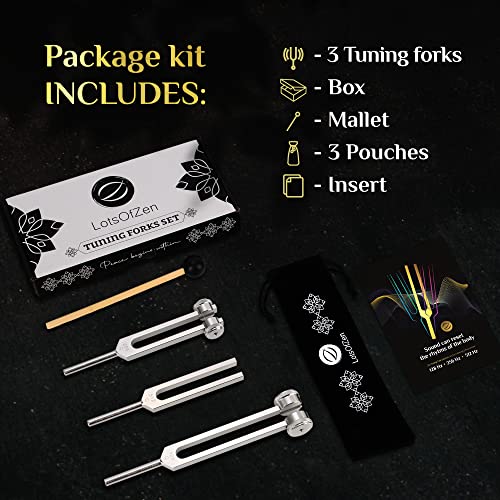 Tuning Forks for Healing Set (128Hz, 256Hz, 512Hz) — Calibrated Weighted Tuning Forks with Video Course Included | 2 Weighted + 1 Unweighted Aluminum Alloy Forks with Mallet, Velvet Pouches, and Beginner Video Course