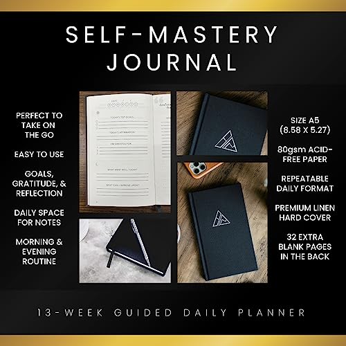 Self-Mastery Journal for Men with Prompts - 13 Week Guided Gratitude Journal - 5 Minute Journal - Reflection Manifestation Journals for Mindfulness - Self Care Journal - Goal Journal for Women & Men - color: Black
