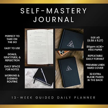 Self-Mastery Journal for Men with Prompts - 13 Week Guided Gratitude Journal - 5 Minute Journal - Reflection Manifestation Journals for Mindfulness - Self Care Journal - Goal Journal for Women & Men - color: Black