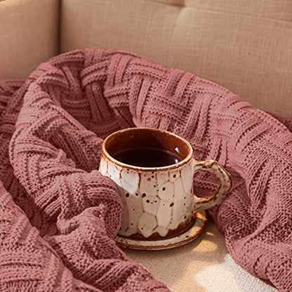 Aormenzy 50x60 Throw Blanket, Soft Cozy Acrylic Throw Blanket, Cable Knit Throw Blanket for Couch Sofa Bed, Champagne Pink - color: Champagne Pink