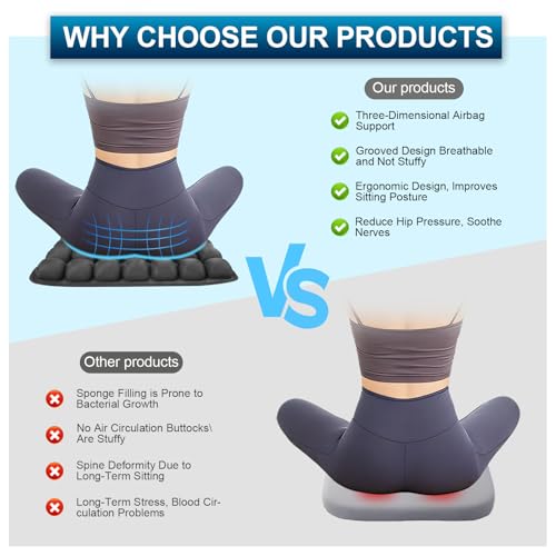 Inflatable Airplane Seat Cushion, Comfort 3d Air Cell Seat Cushion, Tailbone Pain Relief for Long Distance Sedentary People to Use (Black, 16*18in)