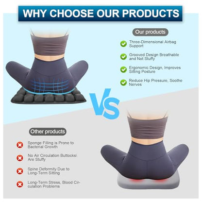 Inflatable Airplane Seat Cushion, Comfort 3d Air Cell Seat Cushion, Tailbone Pain Relief for Long Distance Sedentary People to Use (Black, 16*18in)