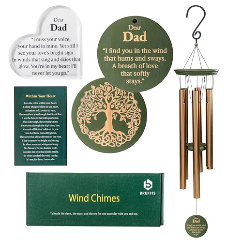 Memorial Wind Chime for Loss of Dad, 31" Wooden Sympathy Wind Chime for Outside, in Memory Bereavement Condolences Remembrance Sympathy Gift for Funeral, Sentimental Memorial Gift for Family