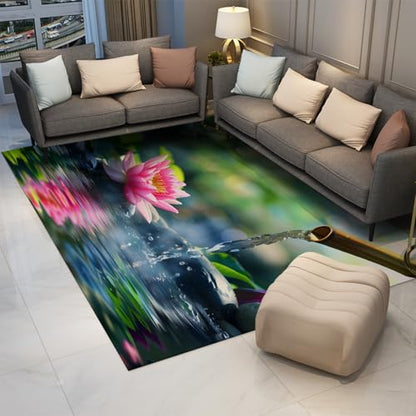 Spa Meditation Area Rug for Office Kitchen Dorm Decorative Pink Lotus Stream Water Ripples Pattern Carpet Soft Low Pile Rugs 5' x 7' - size: 5' x 7'