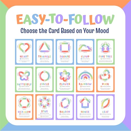 Breathing Exercise Cards for Kids -Montessori Flash Cards for Mindfulness Calm Down Corner Kit- Breathing Exercises for Anxiety Relief- - style: Shapes Breathing