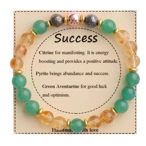 KSQS Healing Stone Bead Bracelet for Women, Natural Gemstones Balance Protection Bracelet, Spiritual Crystal Beads Bracelet Anxiety Relief with Meaning Card - style: Success