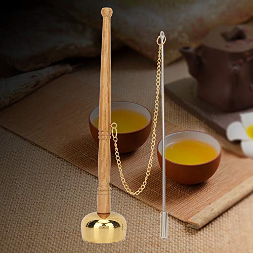 Buddhism Meditation Prayer Bells, Wooden Handle Brass Singing Bowl Singing Scripture Implement Buddhist Supplies for Tea Rooms and Study Rooms