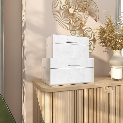 CosmoLiving by Cosmopolitan Wooden Decorative Box Decorative Keepsake Boxes with Textured Foiled Exterior, Set of 2 Storage Boxes 13", 11"W, Silver