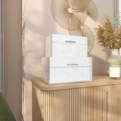 CosmoLiving by Cosmopolitan Wooden Decorative Box Decorative Keepsake Boxes with Textured Foiled Exterior, Set of 2 Storage Boxes 13", 11"W, Silver