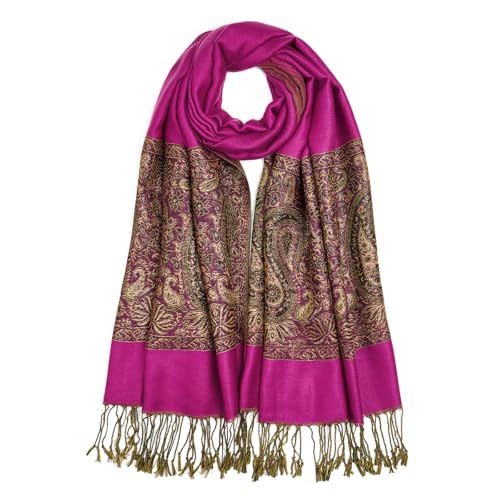 QIUTIMIY Paisley Pashmina Shawls and Wraps for Women Reversible Jacquard Festival Rave Pashmina Scarves with Fringe Vintage - color: Flower12-rose Red