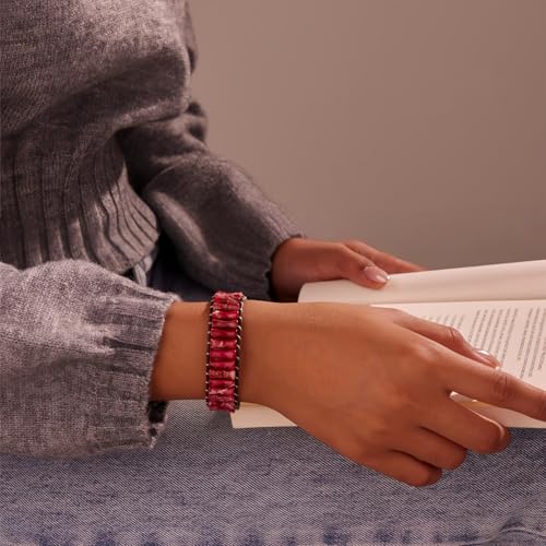 Inspirational Gifts Healing Bracelets for Women，Get Well Soon Encouragement Gifts for Women Friends Sister Mom，Handmade Natural Stone Healing boho Friendship Jewelry for women - color: Red - Black Leather