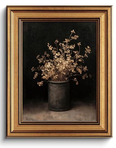 Gold Framed Vintage Moody Floral Bathroom Wall Art Antique Botanical Canvas Art Prints Rustic Farmhouse Wall Decor Artwork Country Cottage Pictures Paintings for Kitchen Living Room 8x10in - color: Dark Floral, size: 8x10in Gold Framed