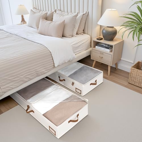 StorageWorks Large Under Bed Storage Containers with Handles and Label Holder, 2 Pack Ultra-thick Fabric Underbed Bins, Closet Organizer for Clothes, Blankets, Sweater