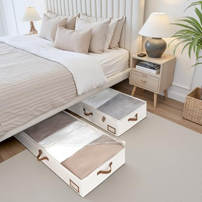 StorageWorks Large Under Bed Storage Containers with Handles and Label Holder, 2 Pack Ultra-thick Fabric Underbed Bins, Closet Organizer for Clothes, Blankets, Sweater