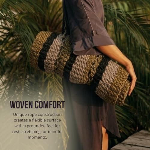 Handcrafted Meditation Mat with Carrying Strap, Woven Rope Mat for Outdoor Yoga, Reading, Beach, and Relaxation
