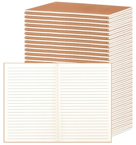 60 Pack A5 Ruled Lined Kraft Notebooks Bulk, Journaling Notebooks, A5 Lined College Ruled Notebook, 8.3x5.5 Inches 60 Pages Travel Journal Notebooks Set for Work, School, Writing - style: Brown-60-Lined